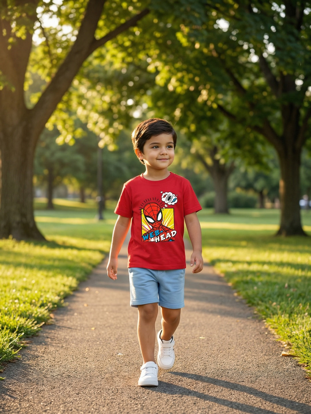 Nautinati Boys' 100% Cotton Crew Neck Marvel Spiderman Placement Print T-shirt