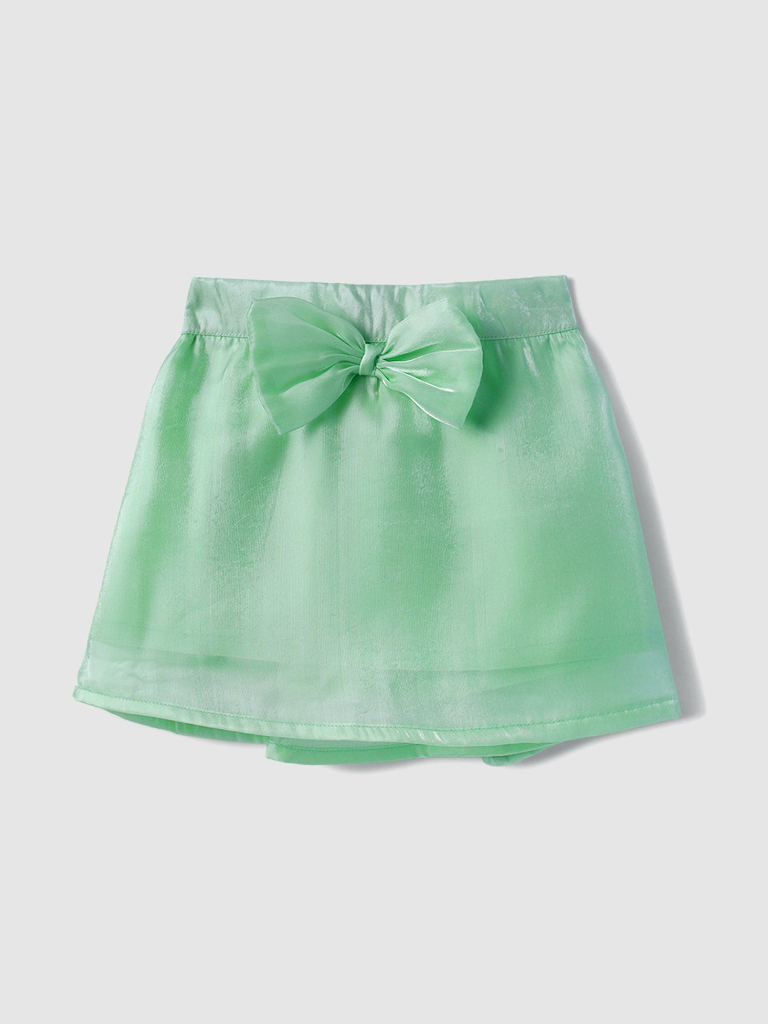 Nautinati Oraganza Green Bow Skirt With White Top Set for Girls