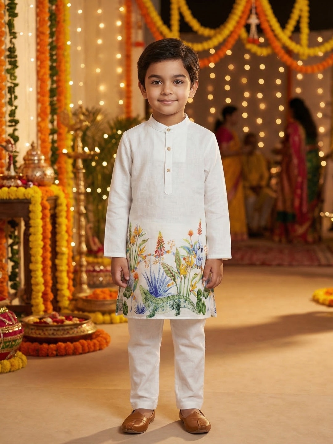 Nautinati Boys' 100% Cotton Festive Resort Style Print Kurta & Pyjama Set