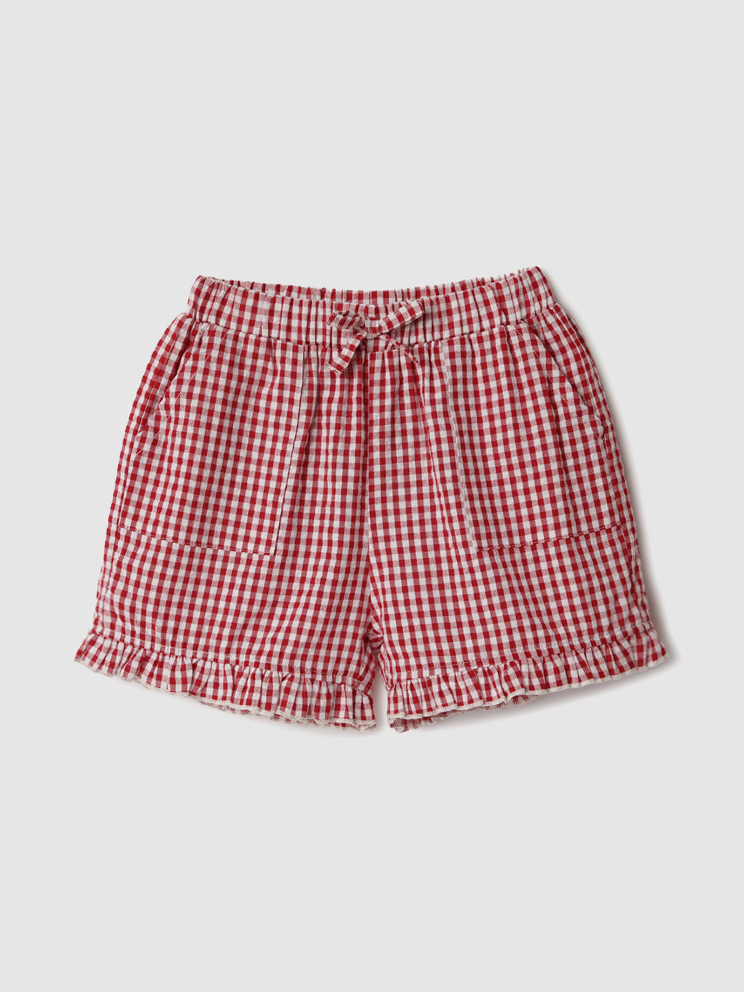 Nautinati Pink & White Graphic Printed T-shirts and Chequered Shorts for Infant Girls