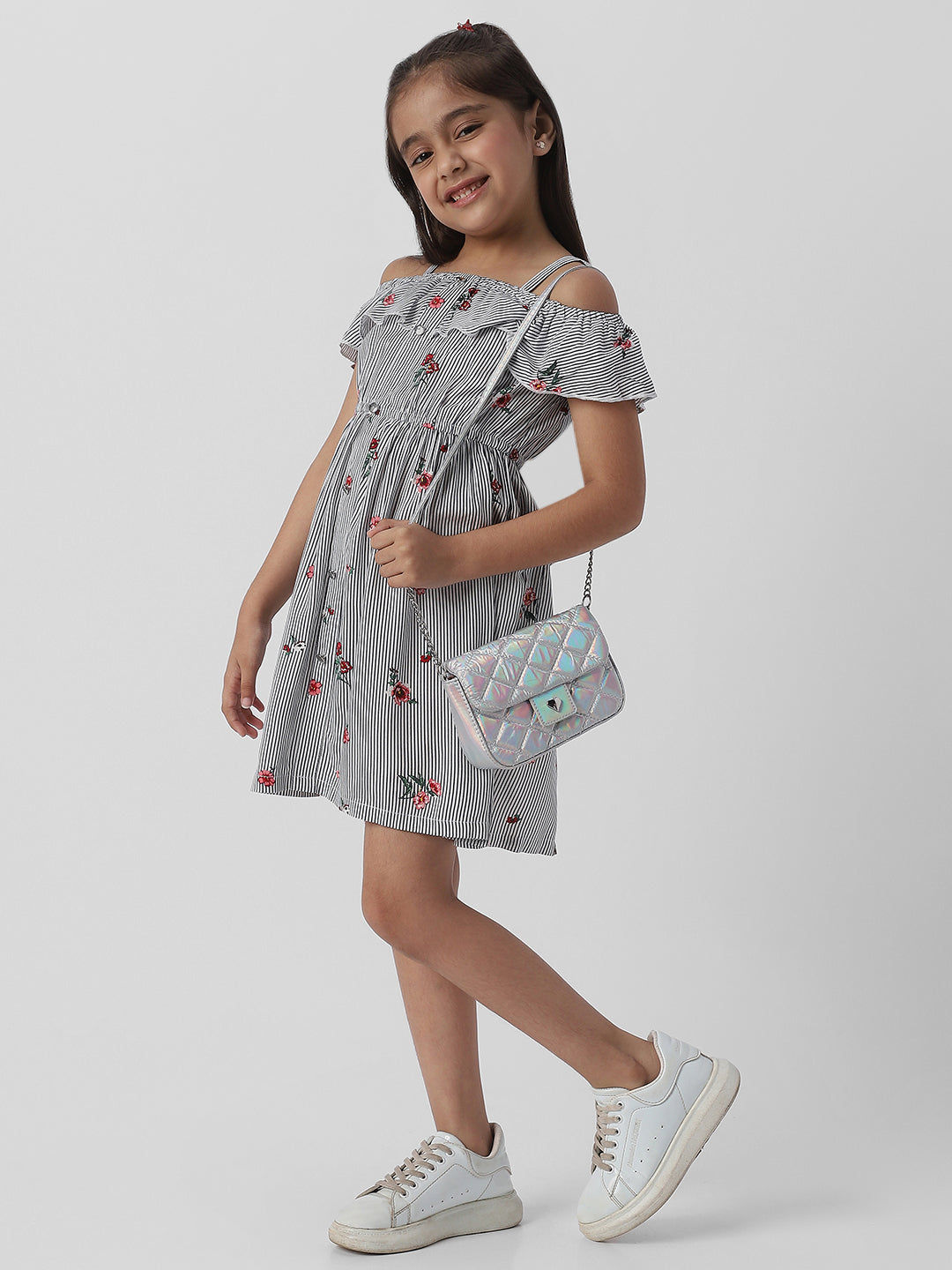 Nautinati Girls Striped Floral Print Dress