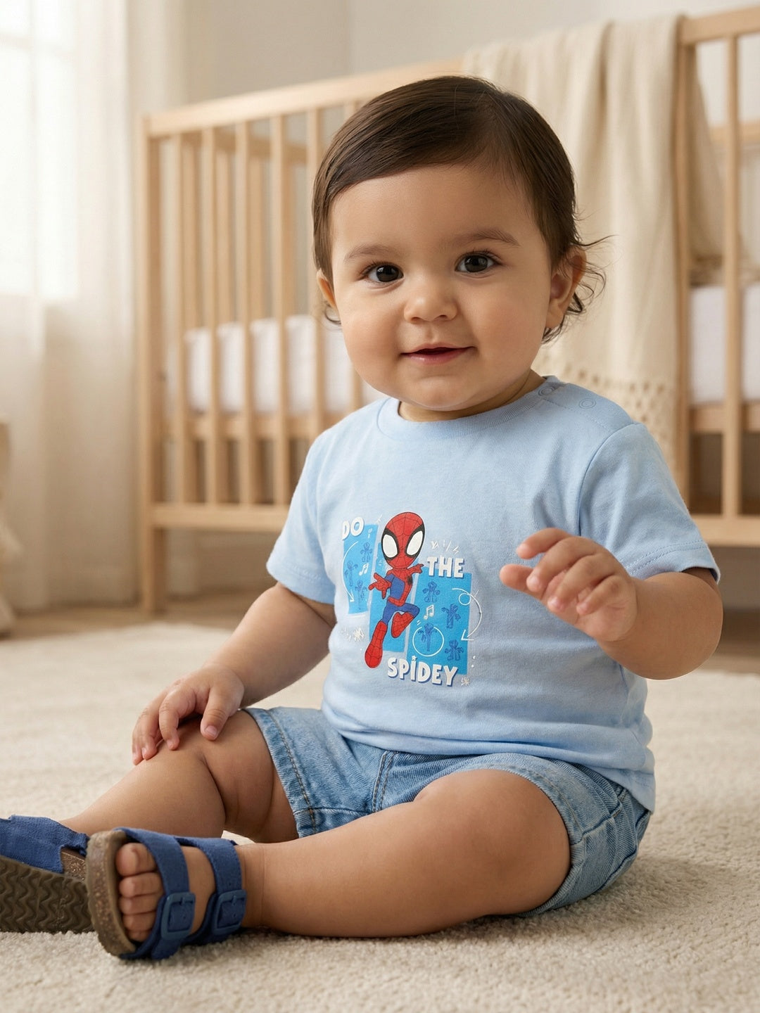 Nautinati Boys' Cotton Marvel Spiderman T-shirt with Snap Buttons