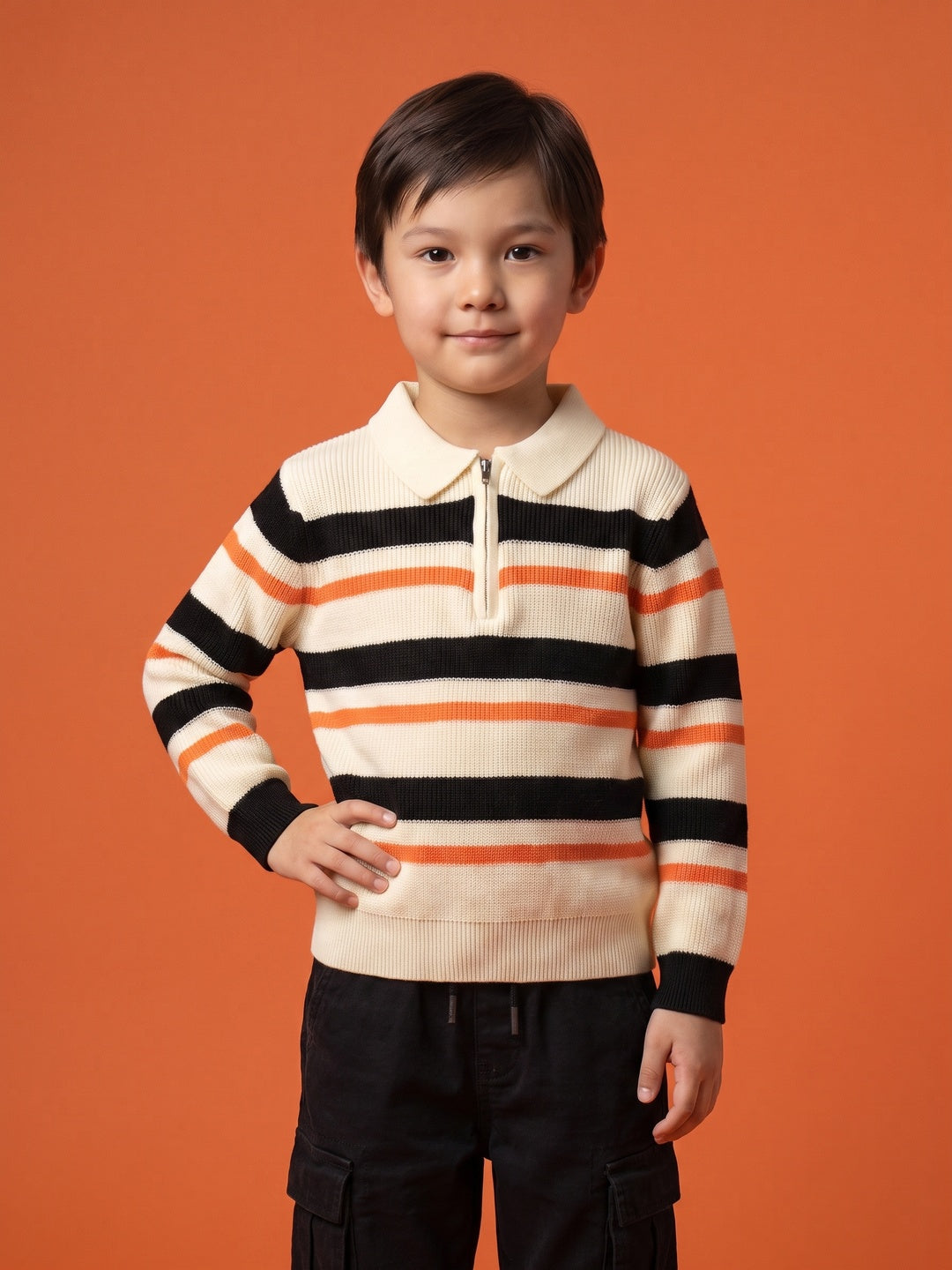 Nautinati Boys Relaxed Fit Striped Collar Sweater, Age  2-10 Years