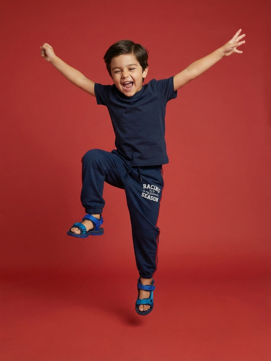 Nautinati Boys' 100% Cotton Racing Graphic Joggers with Contrast Piping