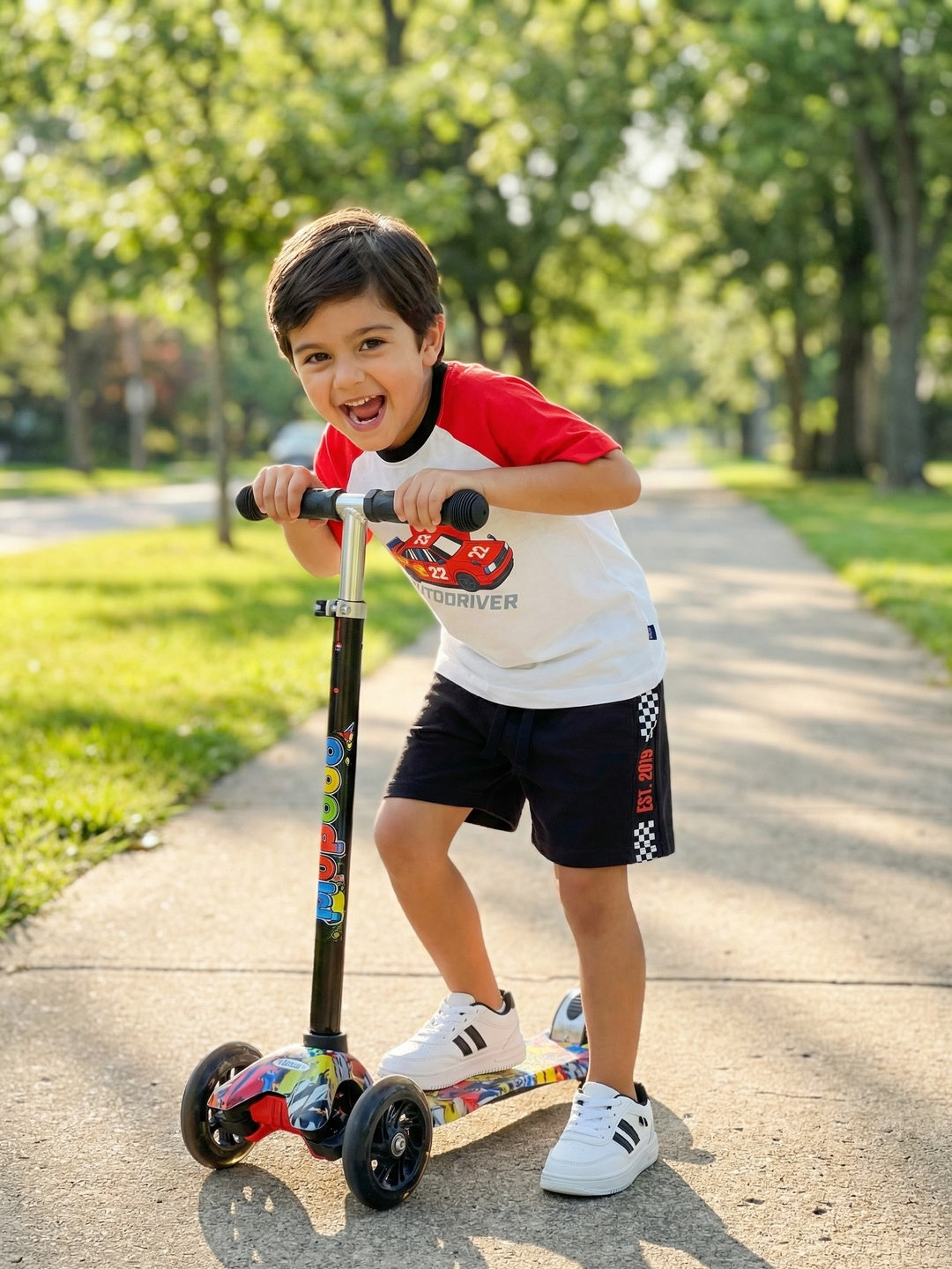 Nautinati Boys Oversized Cotton Racing Car Print T-shirt and Shorts Clothing Set