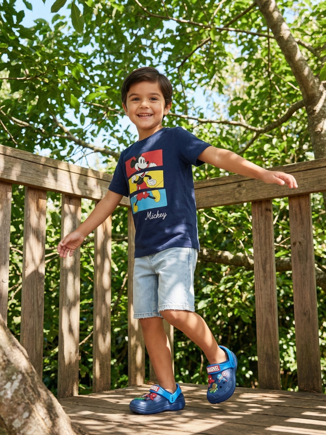 Nautinati Boys' 100% Cotton Crew Neck Disney Mickey Mouse Placement Print T-shirt