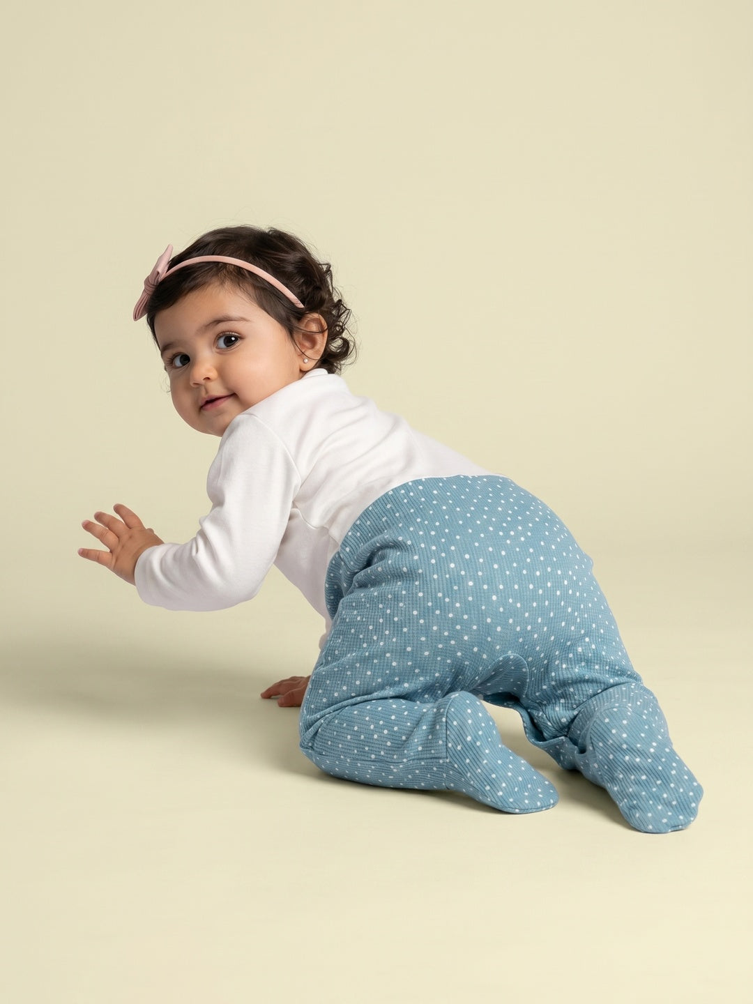 Nautinati Baby Girls' Cotton All-over Polka Printed Sleepsuit with Snap Buttons