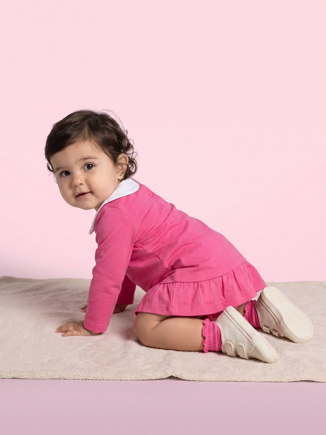 Nautinati Baby Girls Oopsie Daisy Sweatshirt Frock with Peter Pan Collar
