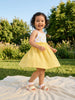 Nautinati Girls' Premium Double Cloth All-over Sun Print Fit & Flare Dress with Gathered Detail