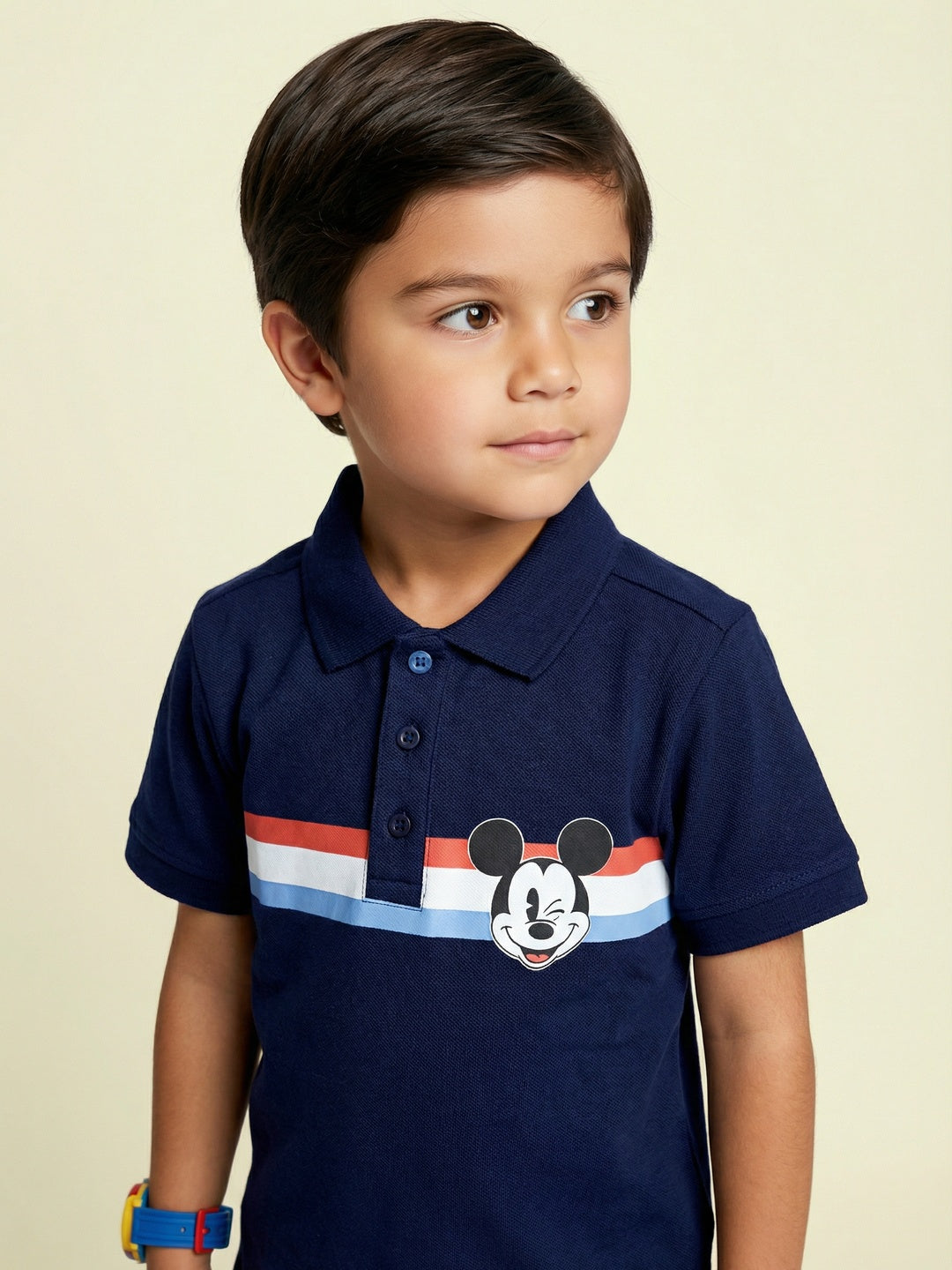 Nautinati Boys' 100% Cotton Disney Mickey Mouse Graphic & Striped Polo T-shirt