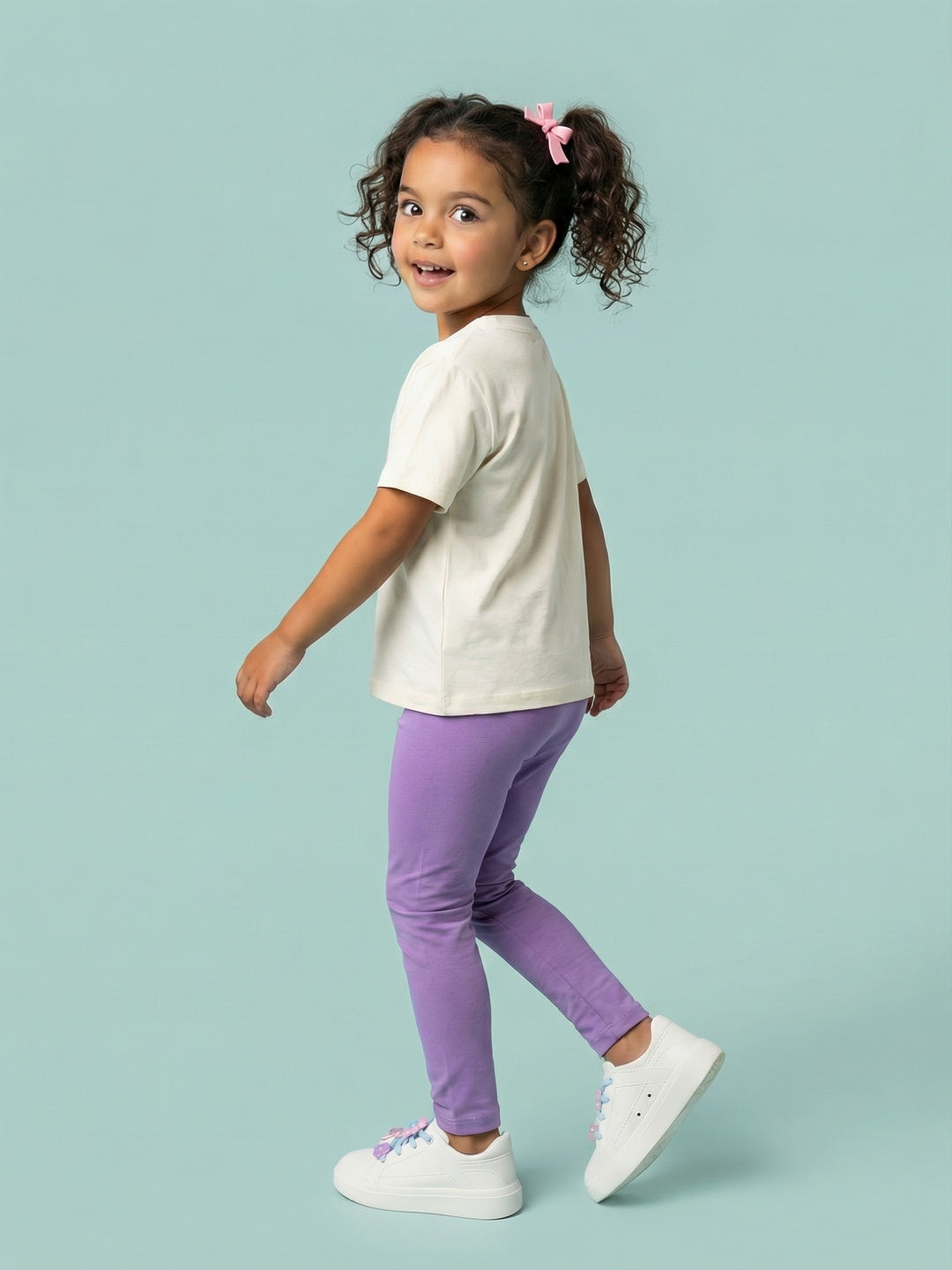 Nautinati Girls' 100% Cotton Pack of 2 Regular Fit  Solid Essentials Leggings