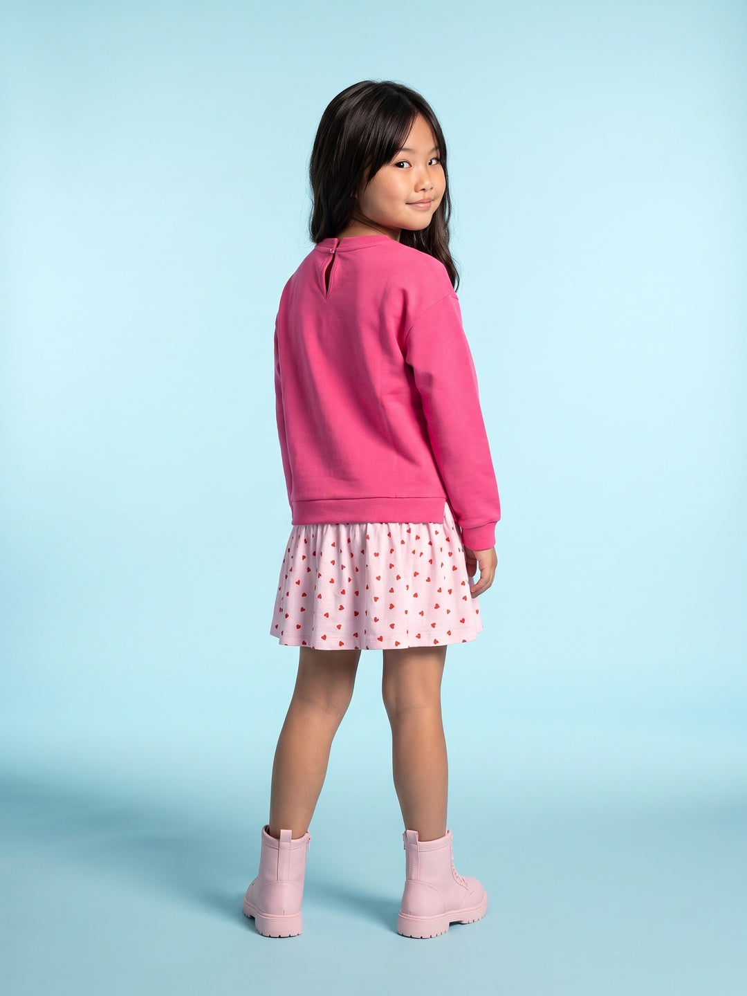 Nautinati Girls Oversized Varsity Puff Printed Sweatshirt Dress with Heart All-Over Print