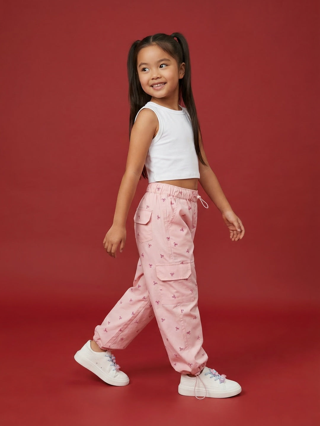 Nautinati Girls' Woven All-over Heart Print Baggy Fit Parachute Pants