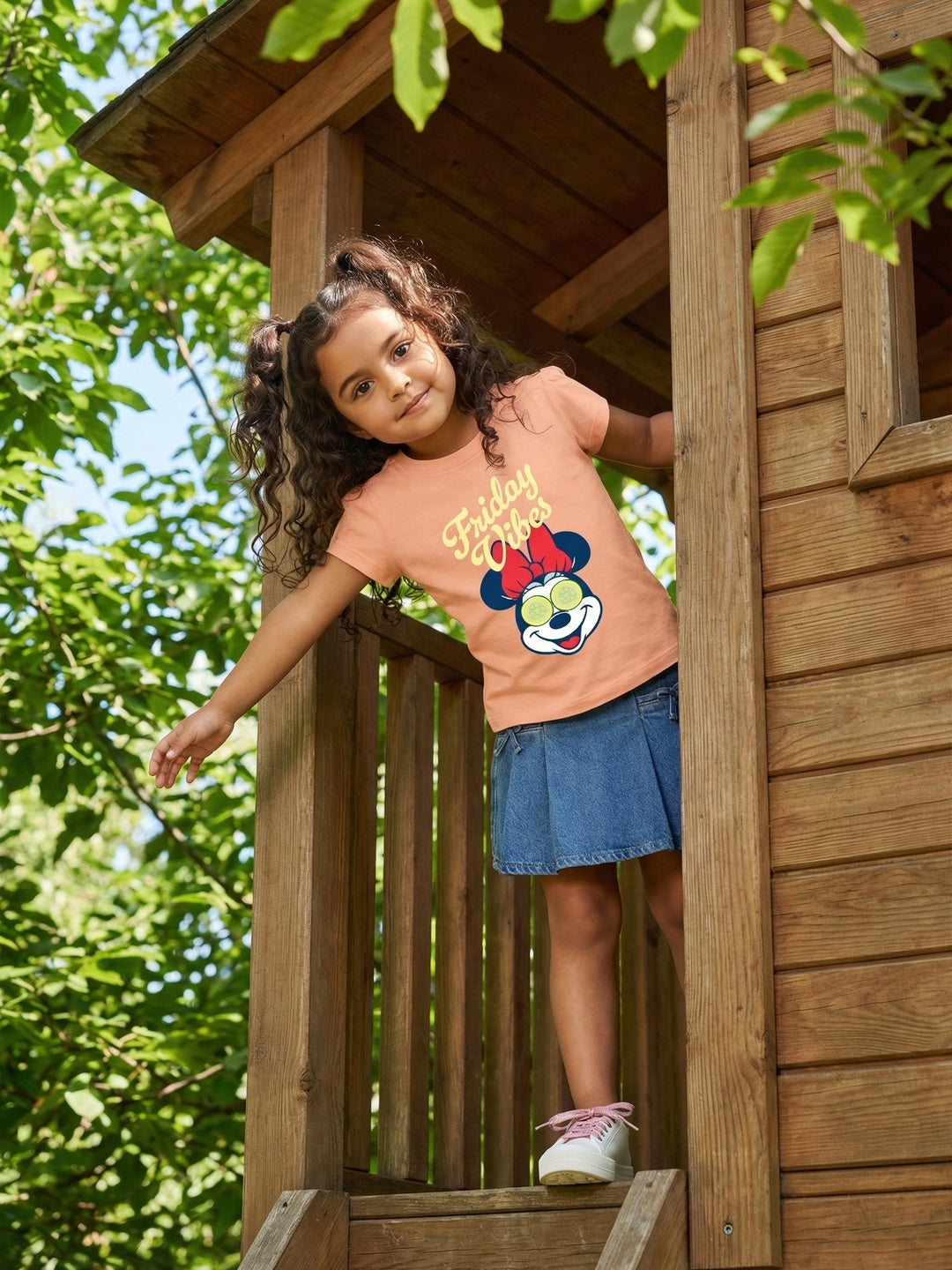 Nautinati Girls' 100% Cotton Crew Neck Disney Minnie Mouse Placement Print T-shirt