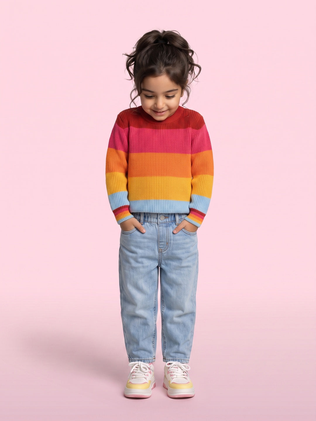 Nautinati Girls Relaxed Fit Rainbow Striped Chunky Knit Sweater