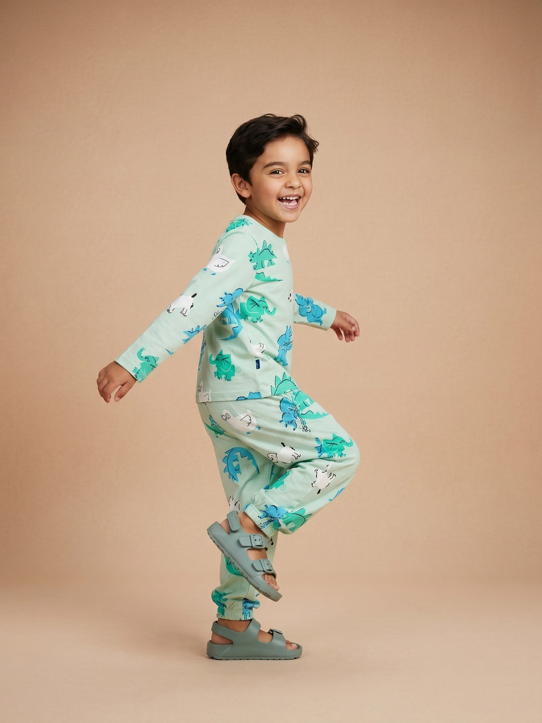 Nautinati Boys Pure Cotton Dinosaur Printed T-shirt with Joggers Night Suit