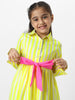 Nautinati Girls Yellow Striped Full Sleeves Collar Neck Casual Wear Knee Length Dress