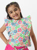 Nautinati Girls' Pink Combo Set of Floral Printed Sleeveless Top with Matching Belt and Solid Shorts