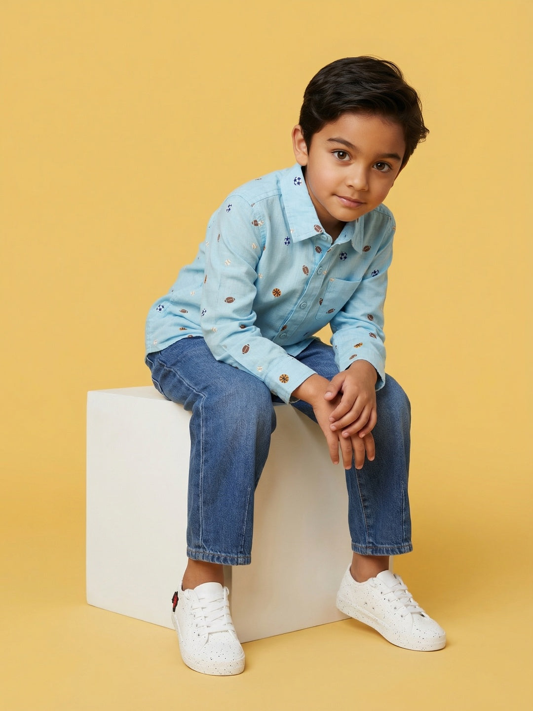 Nautinati Boys' Cotton Linen Blend Football All-over Print Formal Party Shirt