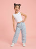 Nautinati Girls' Solid Loose fit Denim Cargo Jeans with Cargo Pockets