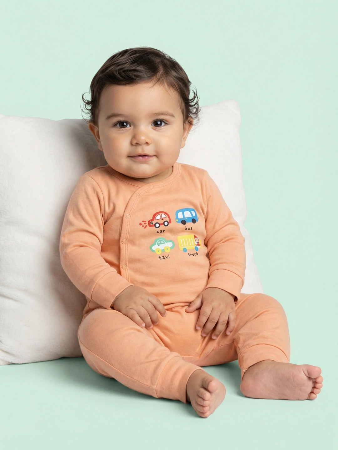 Nautinati Baby Boys' 100% Cotton Pack of 2 Vehicle Placement Print Sleepsuits