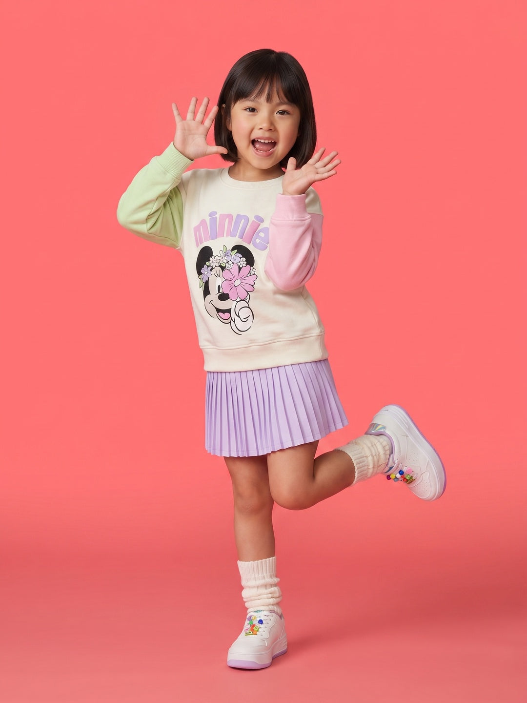 Nautinati Girls Disney Minnie Mouse Oversized Colourblock Puff Printed Sweatshirt