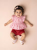 Nautinati Baby Girls Red and Pink Gingham Cherry Print Regular Fit Cotton Peplum Top and Shorts Clothing Set