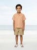 Nautinati Boys Orange Striped Oversized 100% Cotton Resort Shirt and Twill Shorts Clothing Set