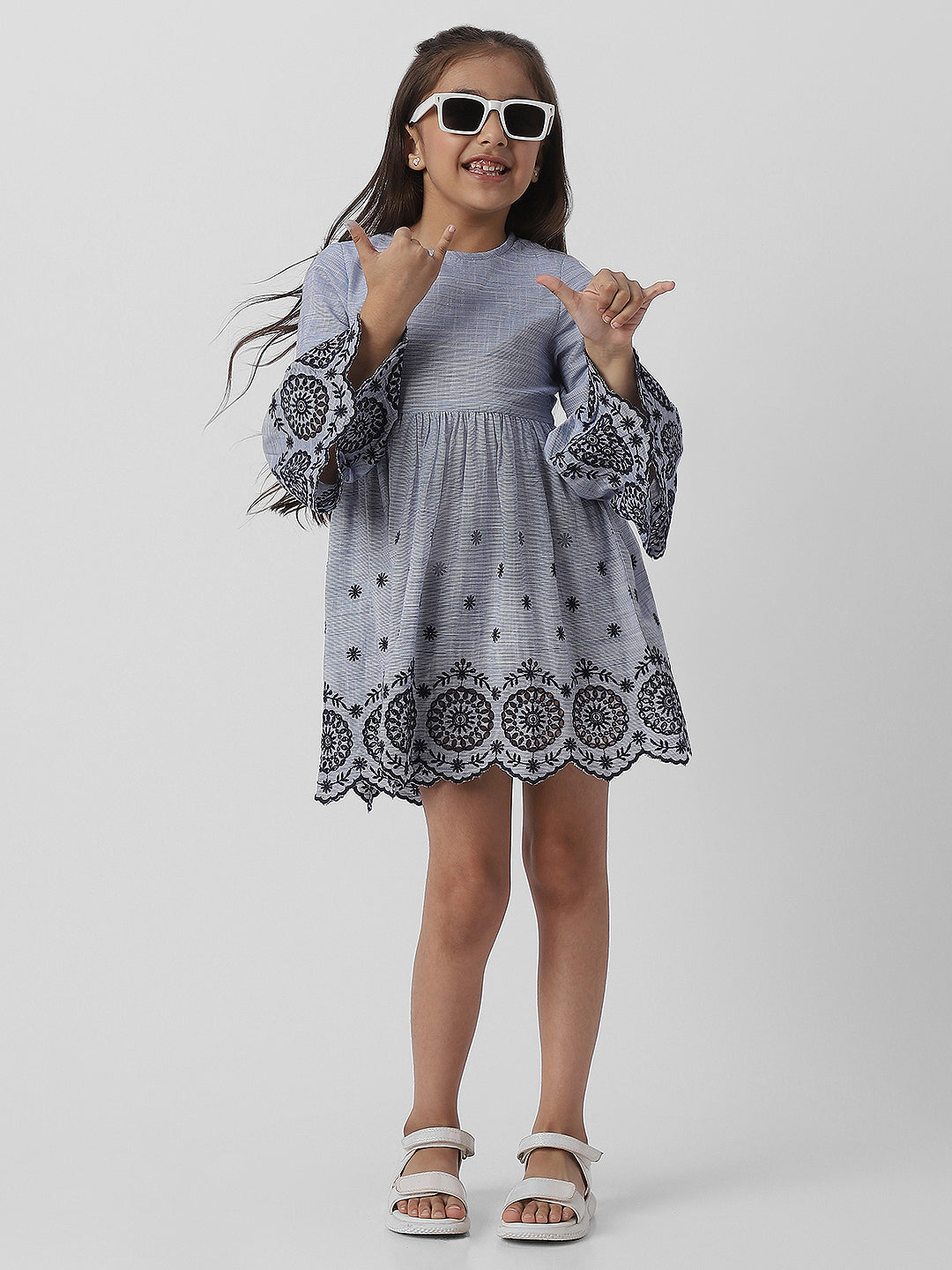 Nautinati Girls Cotton and Schiffli Frock