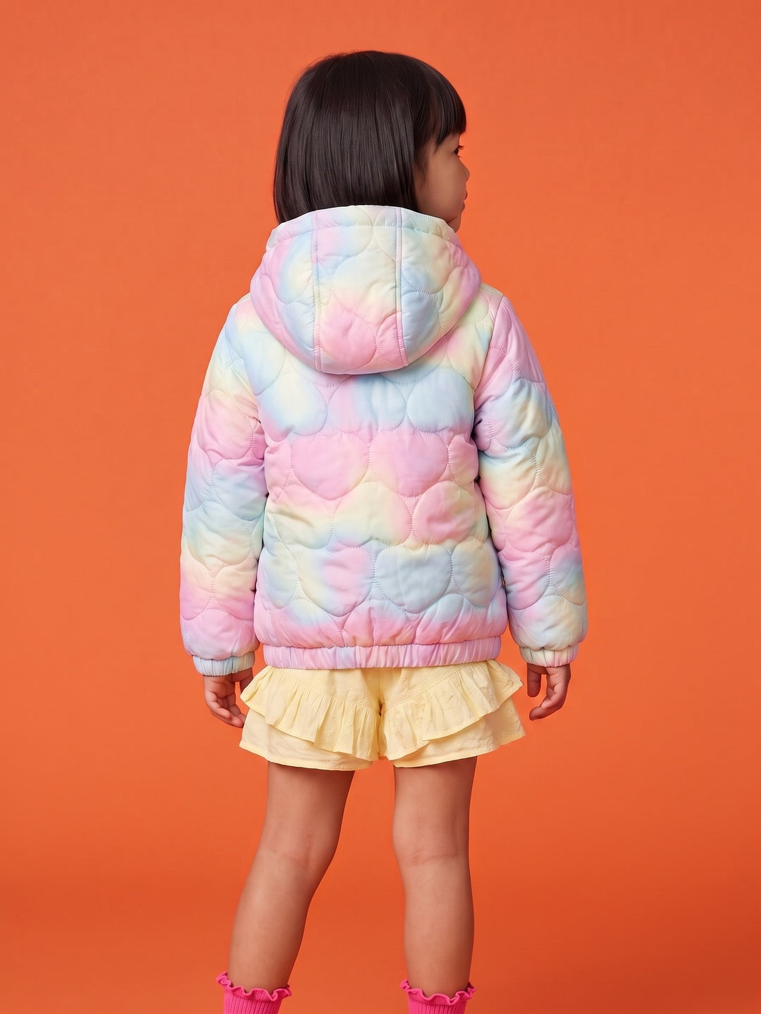 Nautinati Girls Regular Fit Ombre Heart Quilted Hooded Puffer Jacket Front Zip