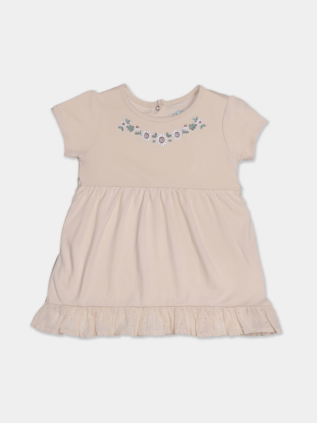 Nautinati Embroidered Cream Top And Floral White Leggings Set For Infant Girls