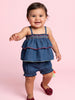 Nautinati  Girls' Denim Hem Embroidered Smocked Strappy Top & Shorts