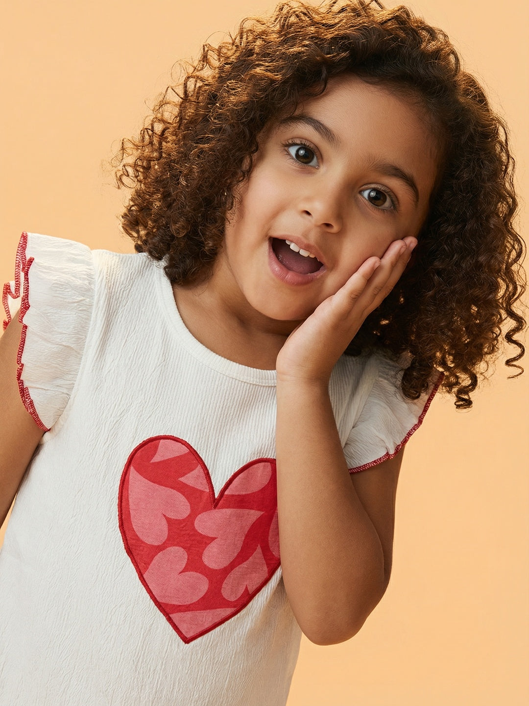 Nautinati Girls Red and White Top and Skirt Co-ord Set with Heart Applique and Print