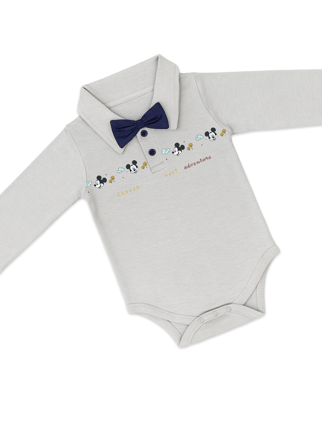 Nautinati Grey Mickey Mouse Graphic Bodysuit With A Blue Bow For Infant Boys