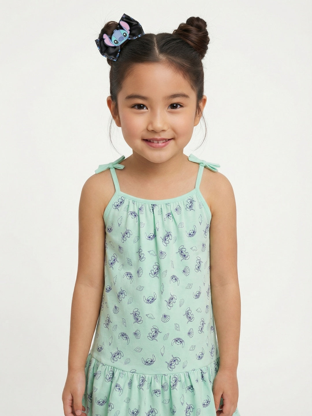 Nautinati  Girls All-over Lilo & Angel Printed Regular Fit Tie-up Style Sleeveless Dress