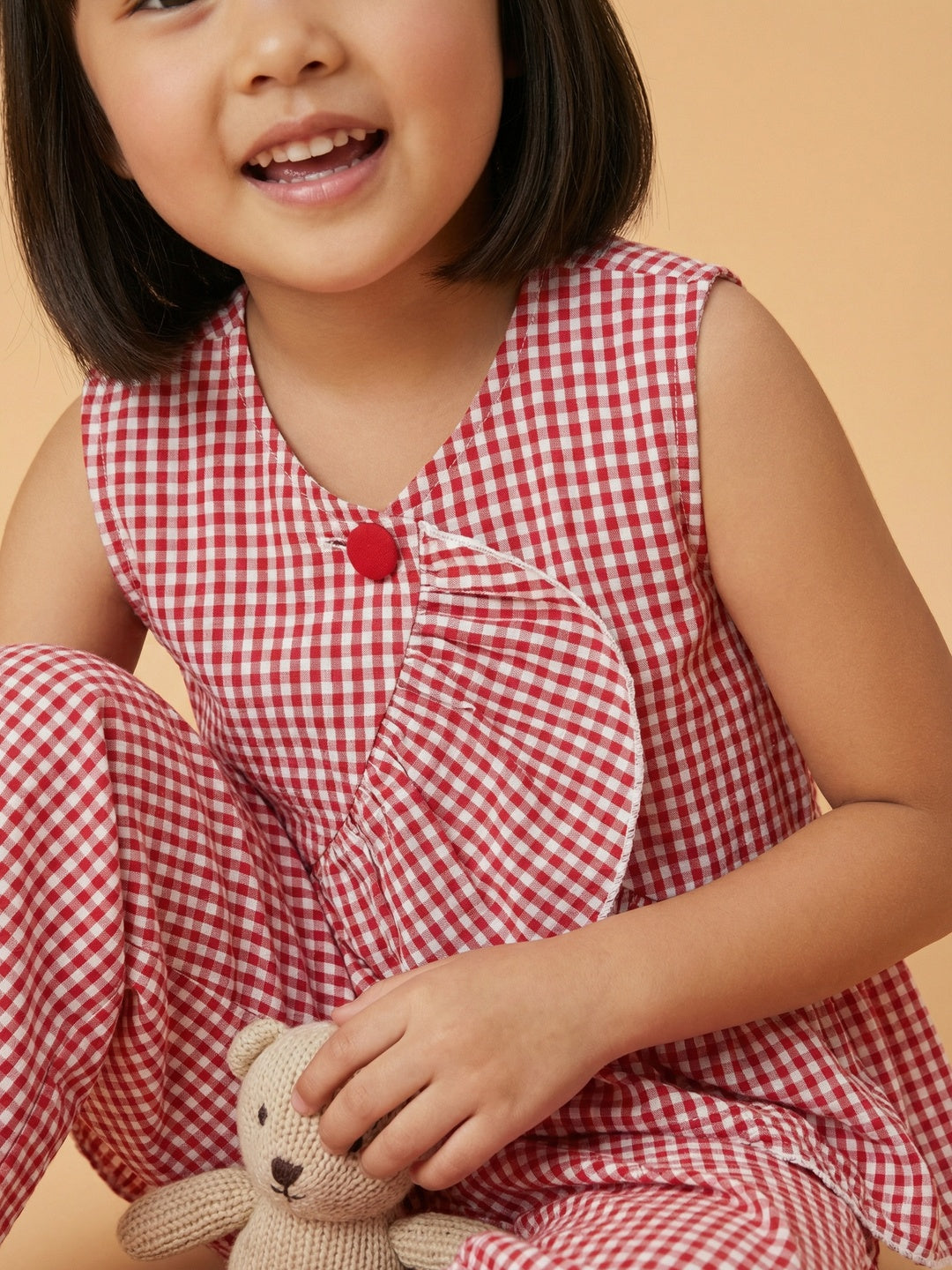 Nautinati Girls' Cotton Chequered Christmas Top and Trousers Co-ord Set