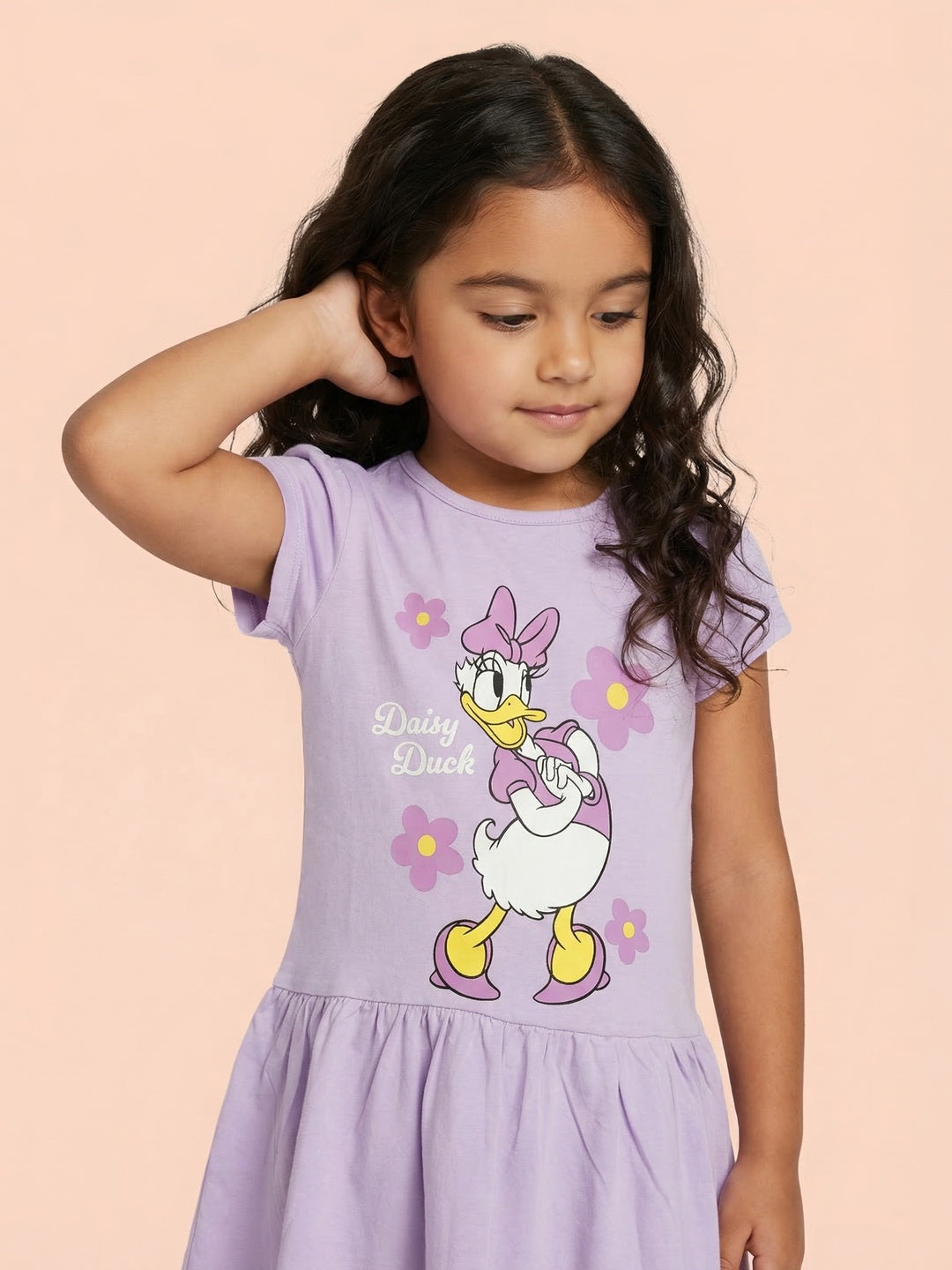 fitted lace wedding dress Nautinati Girls' 100% Cotton Disney Daisy Duck Floral Placement Print