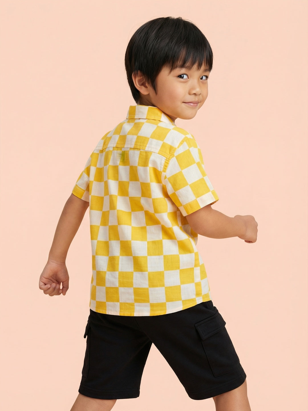 Nautinati Boys Pure Cotton Checkerboard Print Oversized Resort Shirt