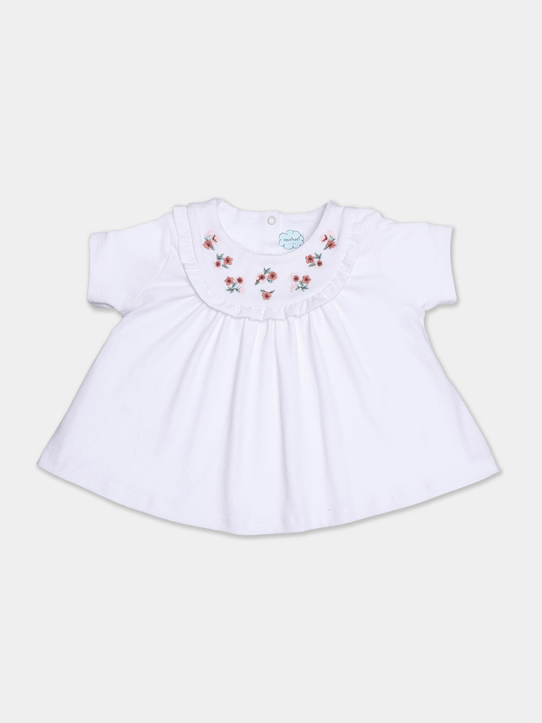 Nautinati Cotton White Top And Floral Green Leggings Set For Infant Girls