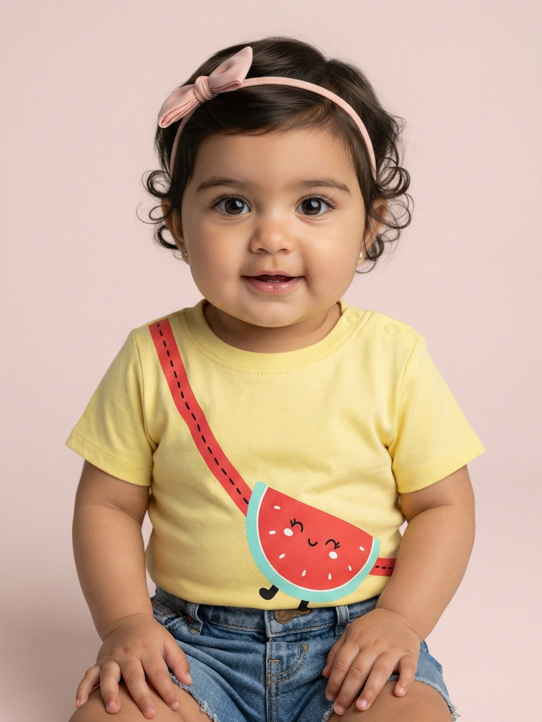 Nautinati Baby Girls' 100% Cotton Pack of 2 Printed Round Neck T-shirts