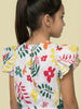 Nautinati Girls Tropical Floral Print Regular Fit Cap Sleeve Crop Top with Wide Legged Pants Co-ord Set