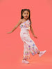 Nautinati Girls Printed Off-shoulder Lilac Crop Top with Wide Legged Pants Co-ord Set
