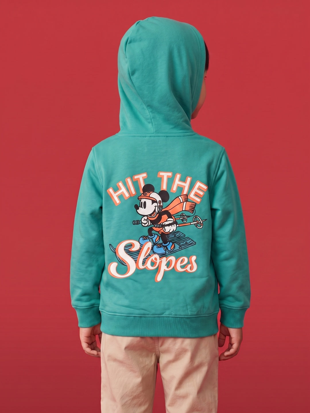 Nautinati Boys Disney Christmas Mickey Mouse Puff Printed Oversized Hooded Sweatshirt
