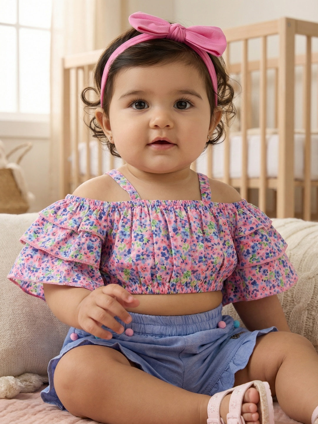 Nautinati  Girls' Cotton All-over Floral Printed Top and Shorts Co-ord Set