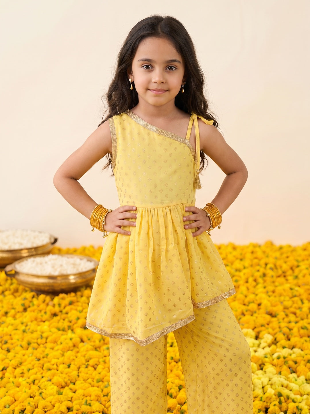 Nautinati Girls Foil Print Kurta with Palazzo Set, 2-10Y