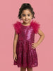 Nautinati Girls' Solid Sequinned A-line Party Dress with Ruffle Mesh Sleeves