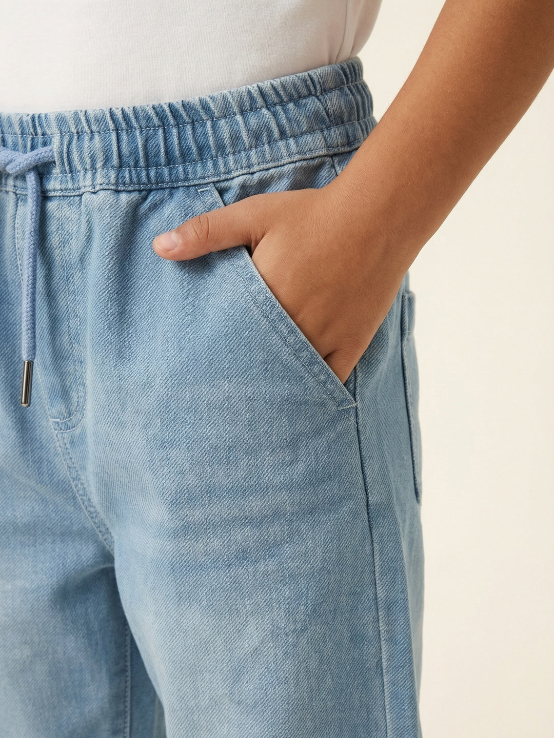 Nautinati Boys' 100% Cotton Stretchable Mid-blue Wash Jogger Jeans