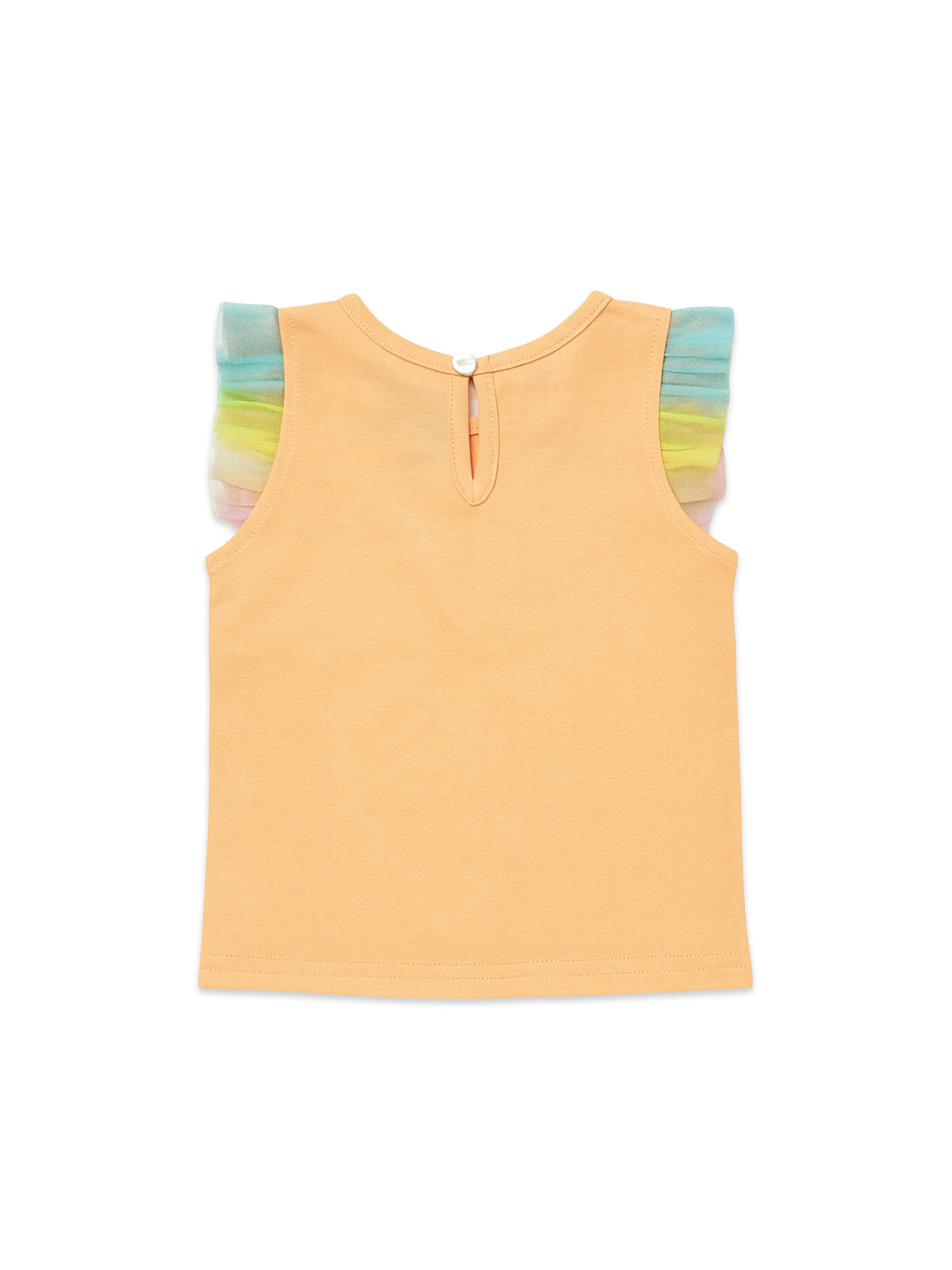 Nautinati Peach Top With Colourful Frilled Skirt For Girls