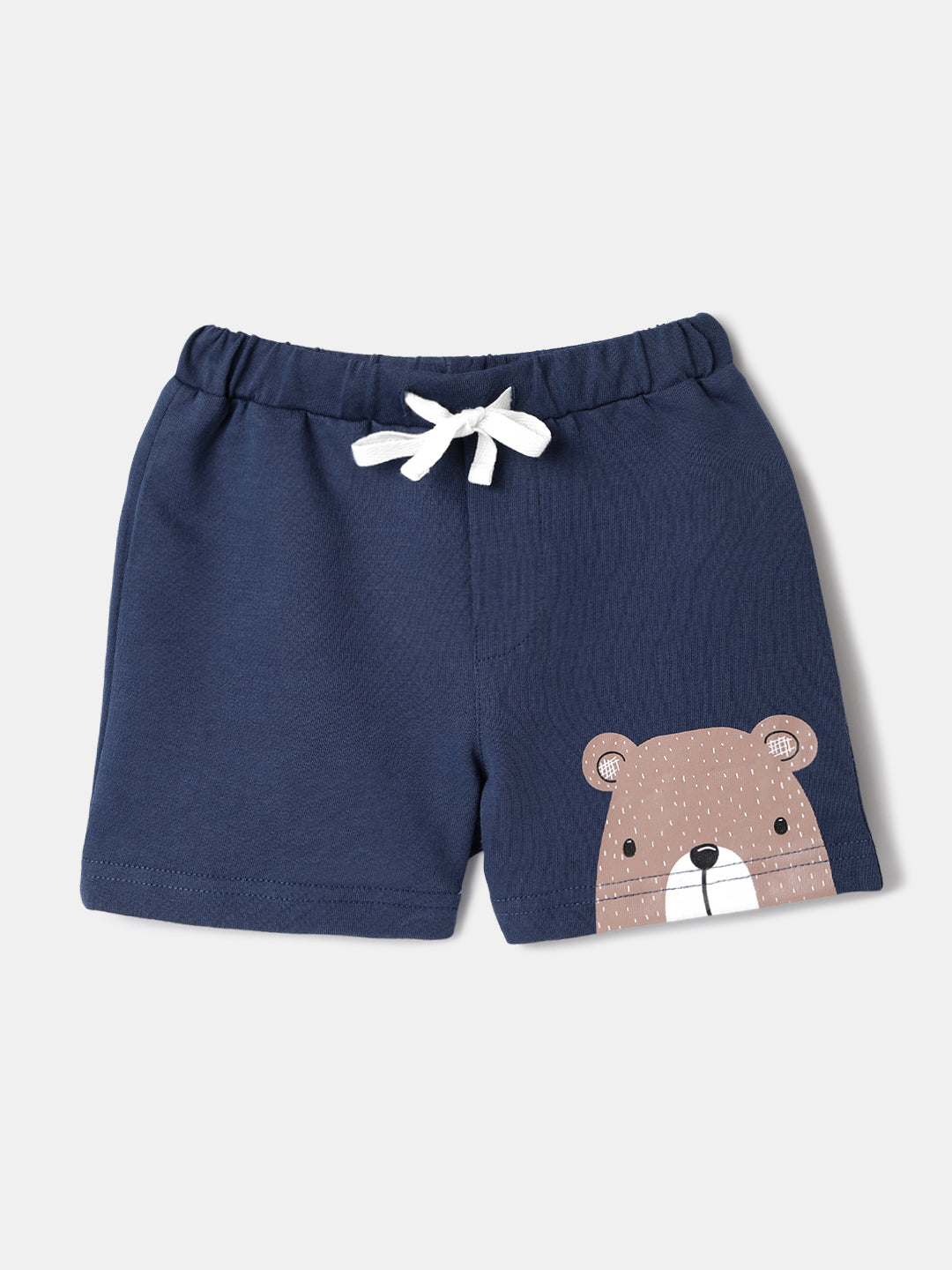 Nautinati Blue Colourblocked and Bear Print  T-shirt and Shorts Set With Bucket Hat for Boys