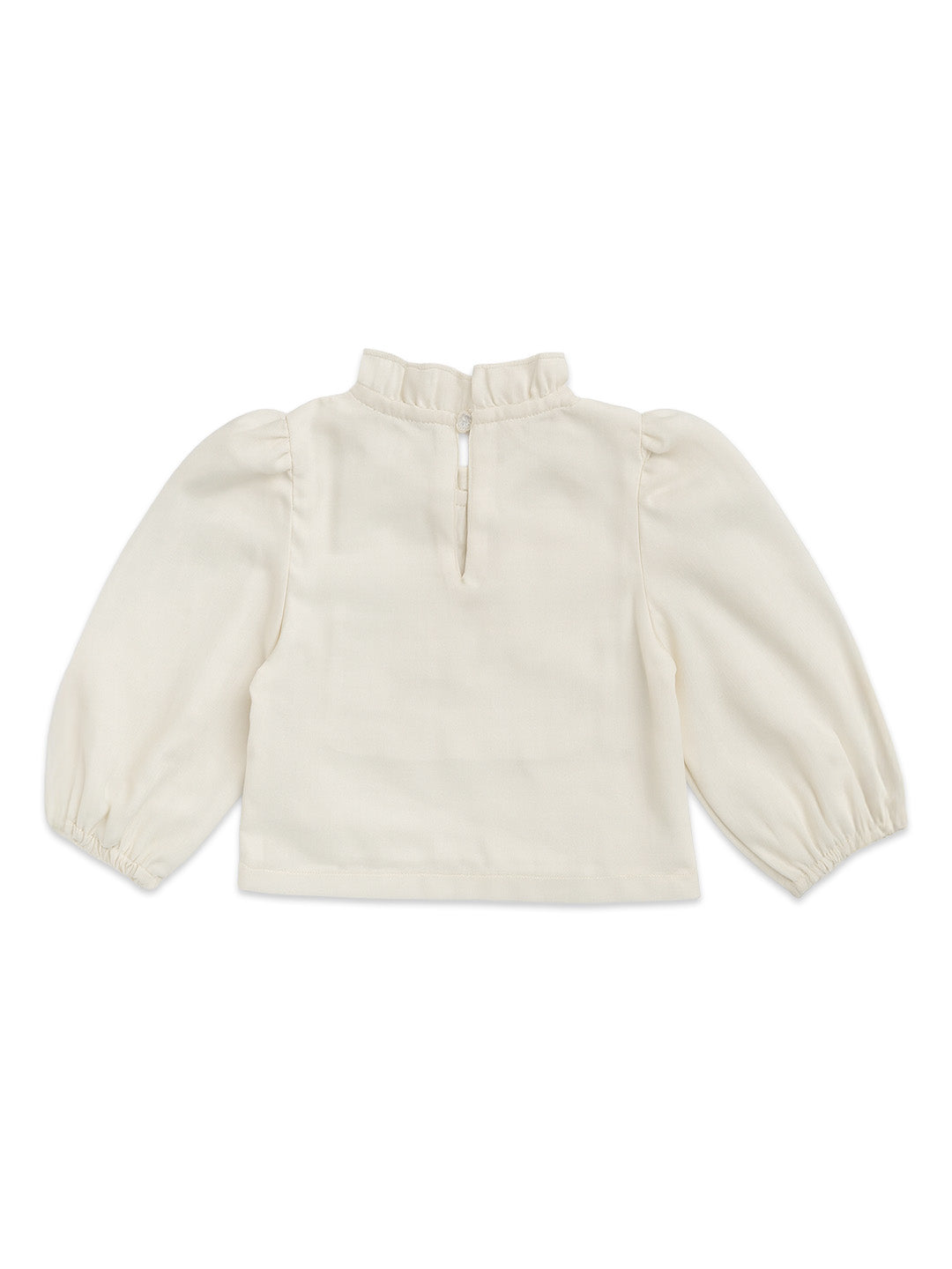 Nautinati White Embroidered Top And Gold Pleated Foil Skirt Set For Girls